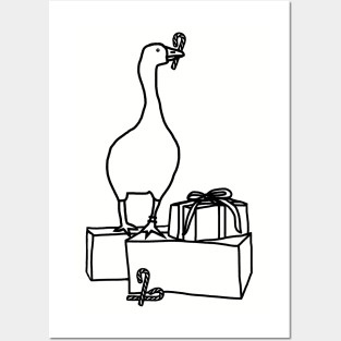 Gaming Goose Steals Christmas Line Drawing Posters and Art